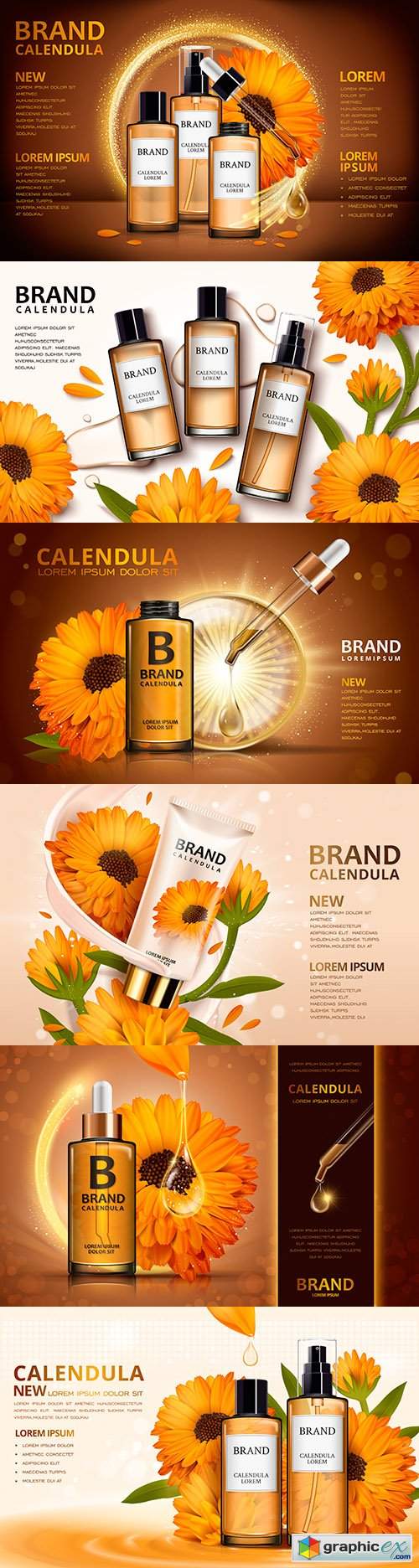 Design cosmetic advertising 3d illustrations with calendula colors 