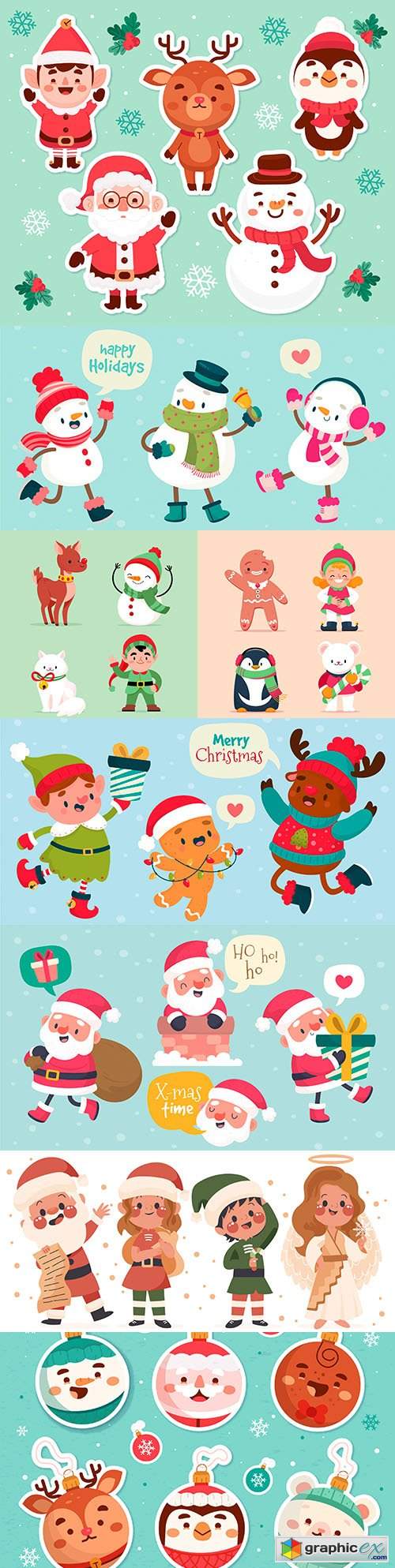  Collection of painted Christmas characters and cartoon design icons 
