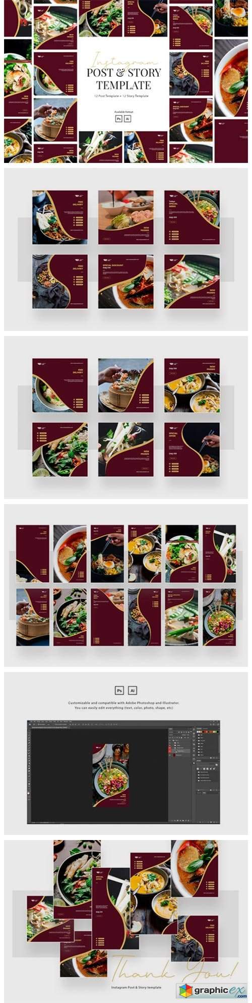 Restaurant Instagram Post and Story