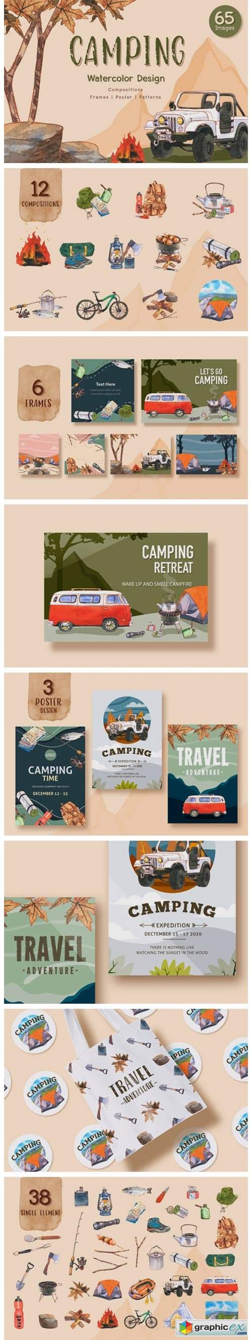  Camping Travel Watercolor Set 