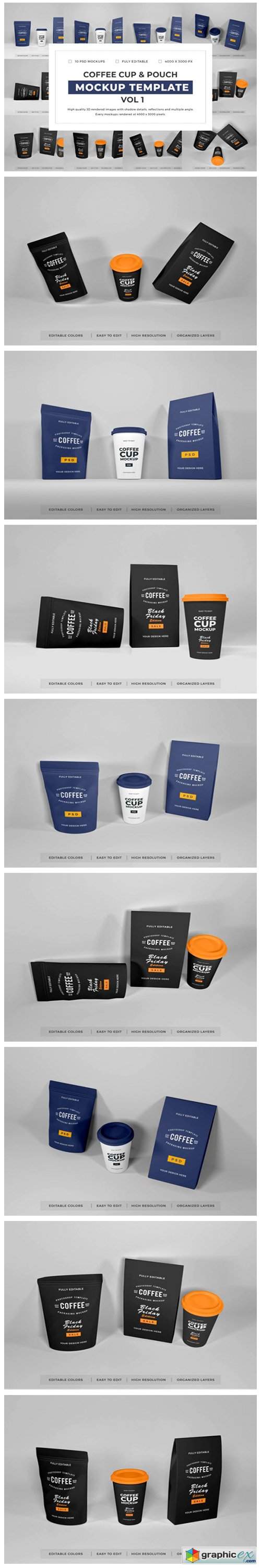  Coffee Cup and Pouch Mockup Bundle Vol 1 