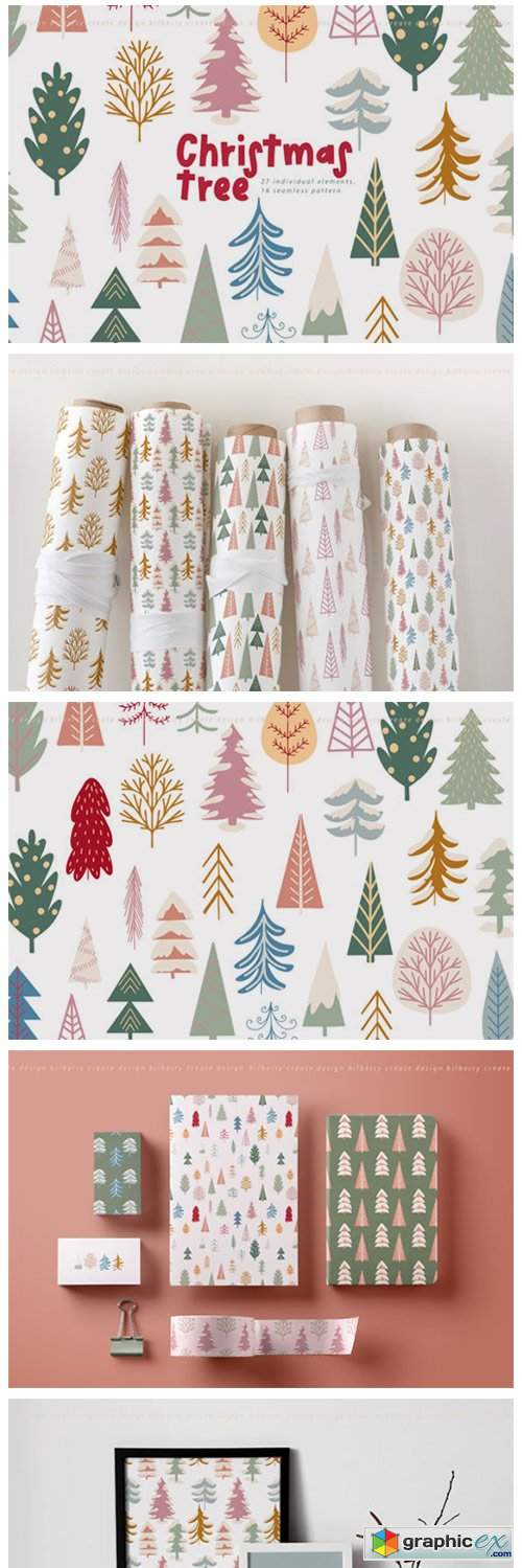  Christmas Tree Seamless Pattern 
