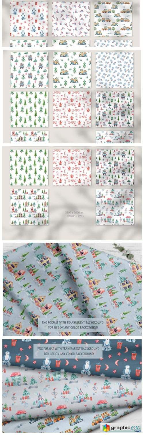 Watercolor Christmas Seamless Patterns