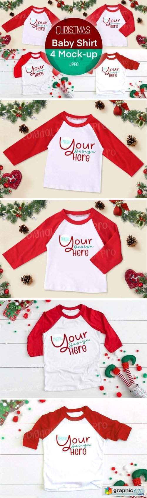 4 Christmas Red Baby Shirt Mock Up