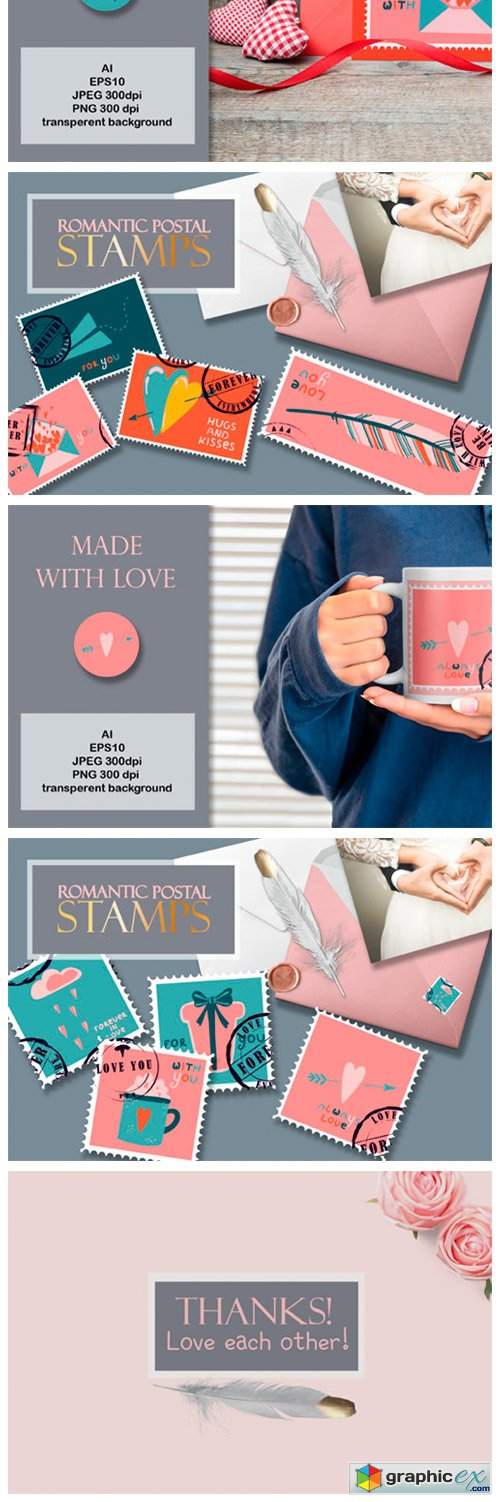  Postage Stamps Romantic for Valentine's 