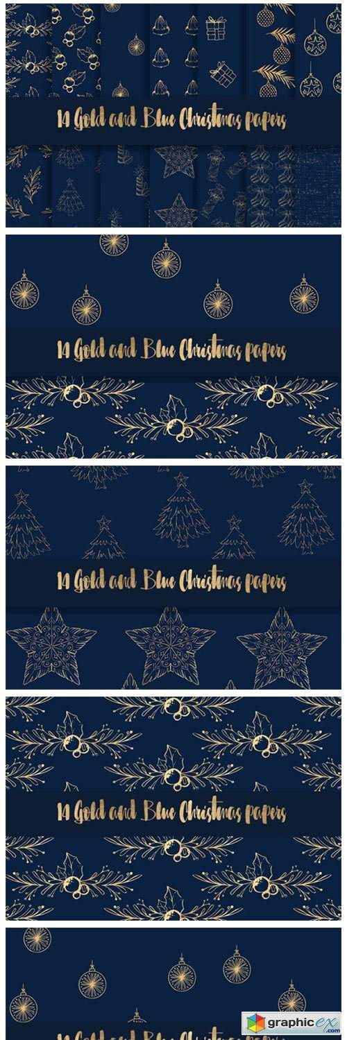  Blue and Gold Christmas Digital Paper 