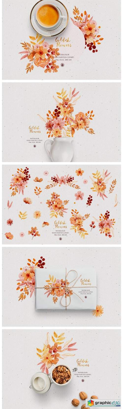 Goldish Flowers - Watercolor Floral Set