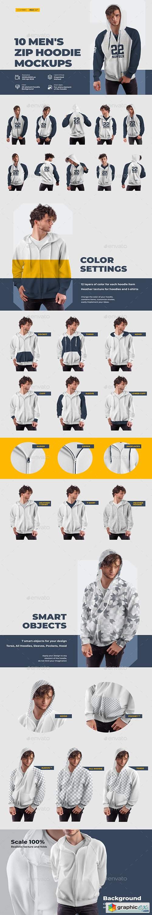 10 Men's Zip Hoodie Mockups 