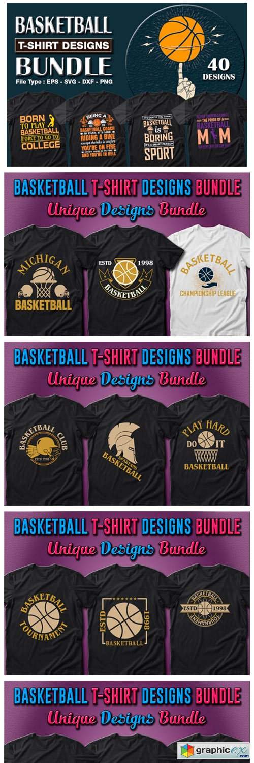  40 Basketball T-shirt Designs Bundle 