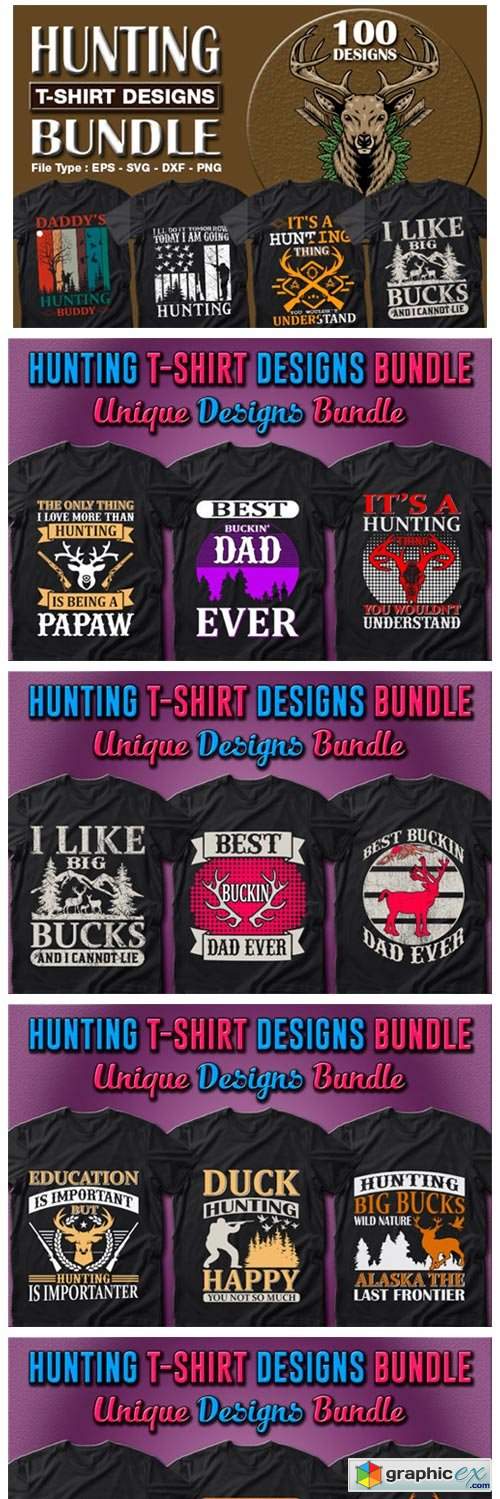  100 Hunting T-shirt Designs Bundle 