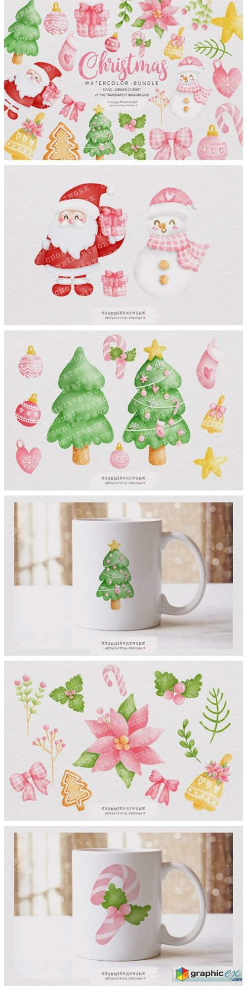 Watercolor Christmas Clipart Bundle