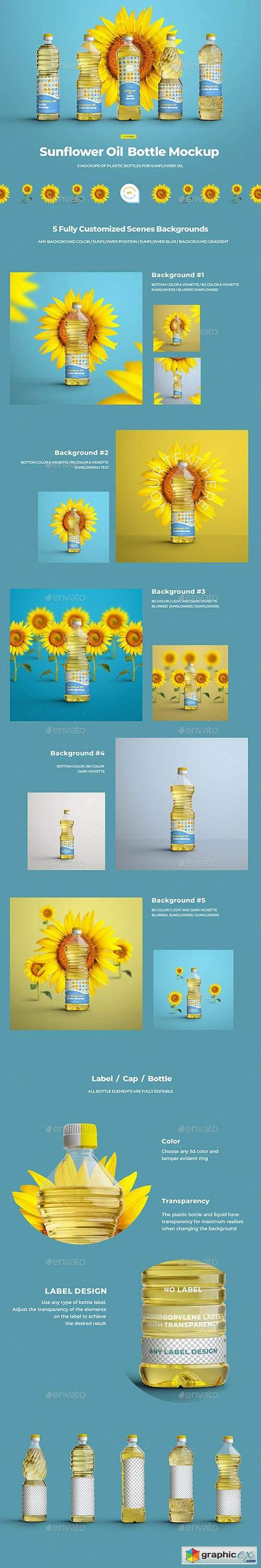 Mockups Plastic Sunflower Oil Bottles 