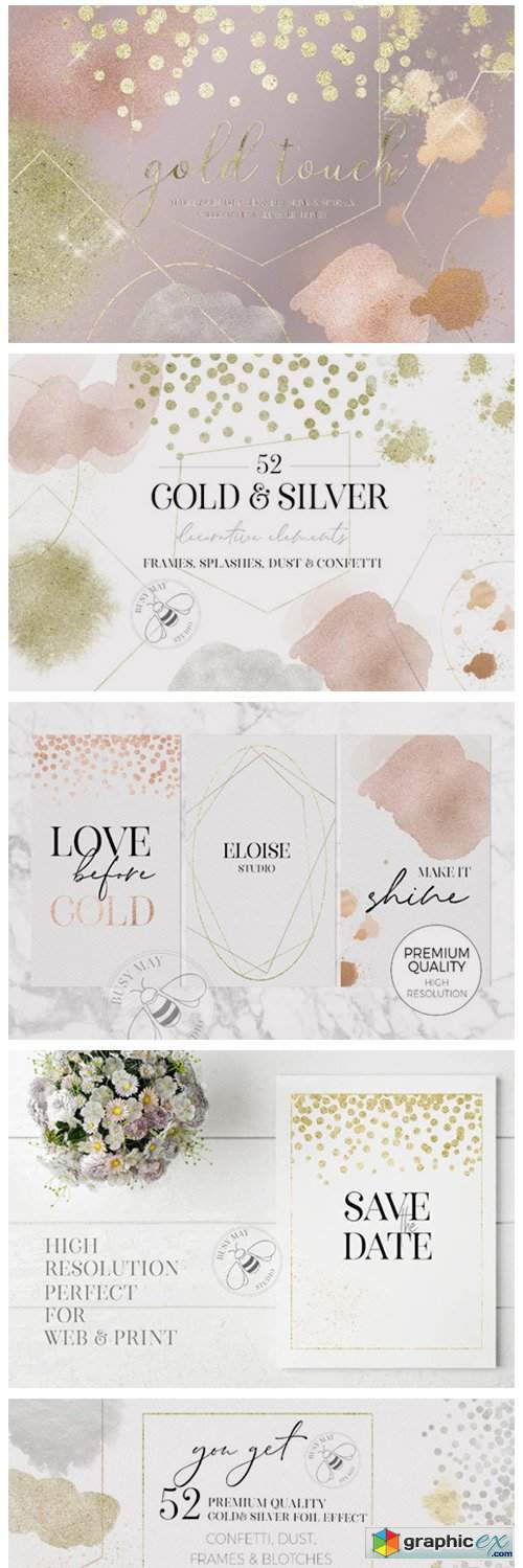  Gold Rose Gold Dust Confetti PNG Frames 