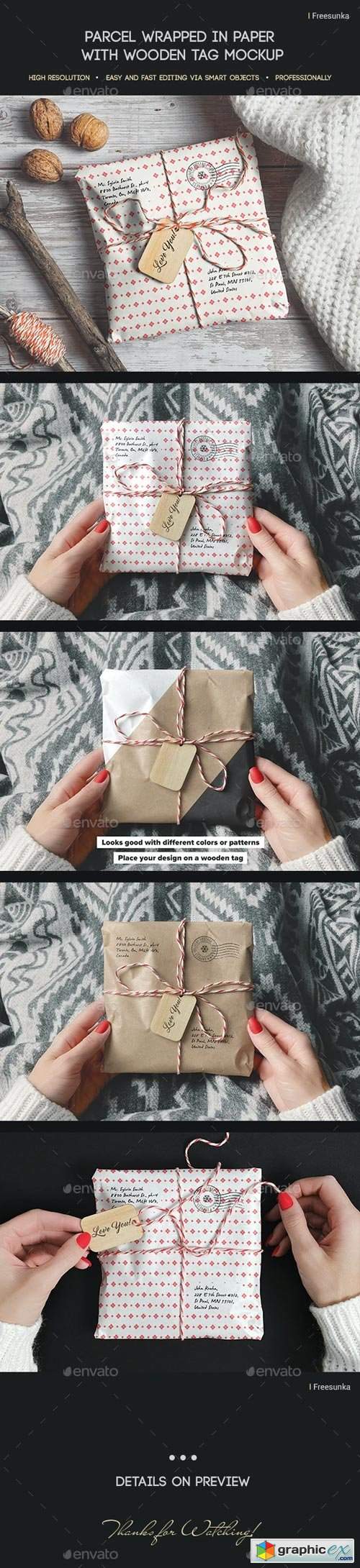 Parcel Wrapped In Paper With Wooden Tag Mockup 
