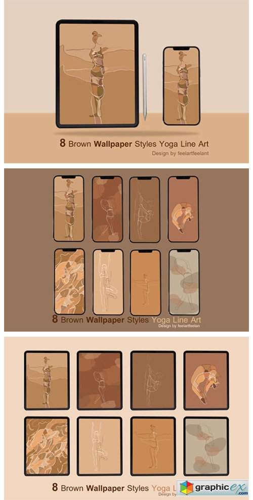  Digital Wallpaper Brown Yoga Line Art 