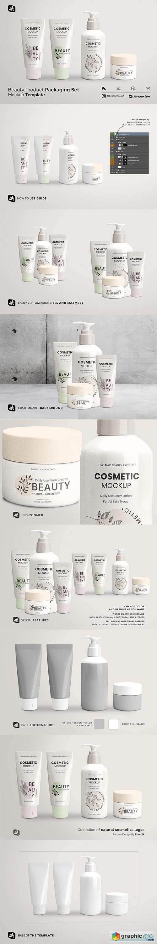 Beauty Product Packaging Set Mockup 