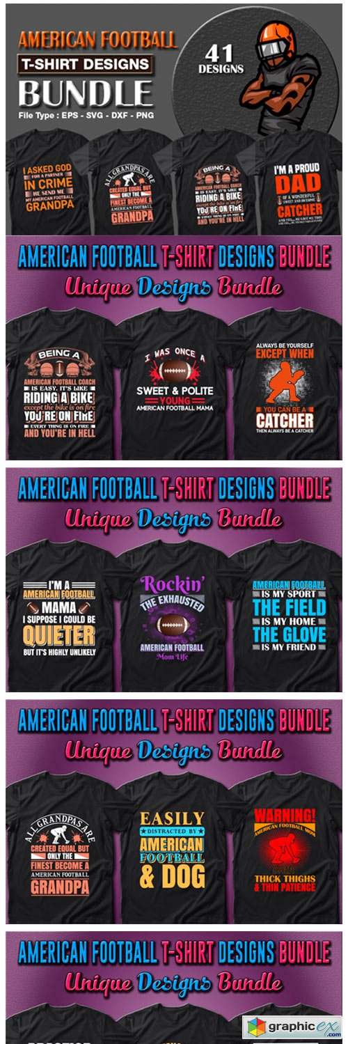  American Football T-shirt Designs Bundle 