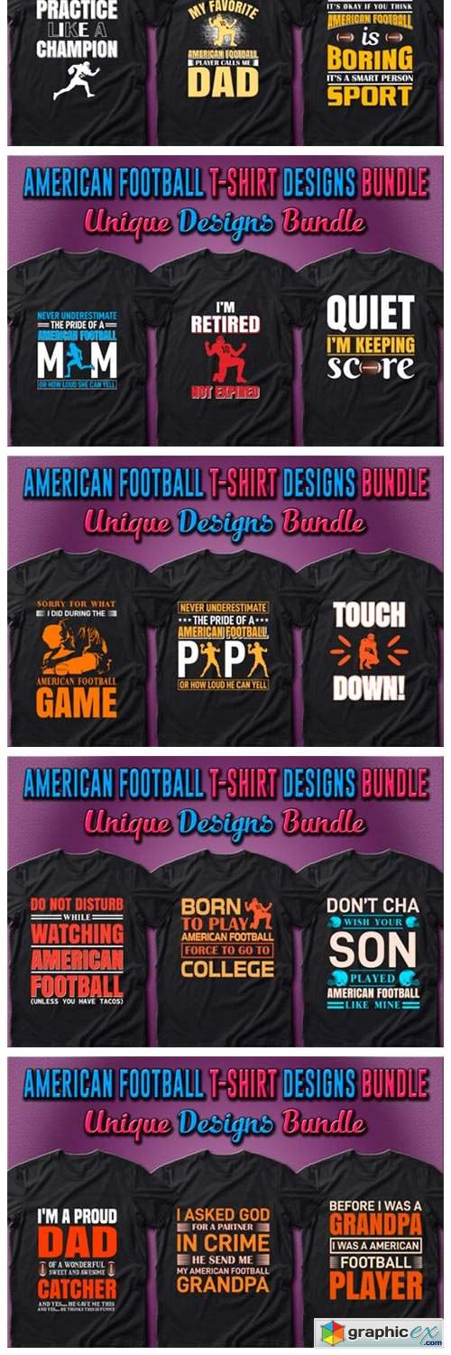  American Football T-shirt Designs Bundle 