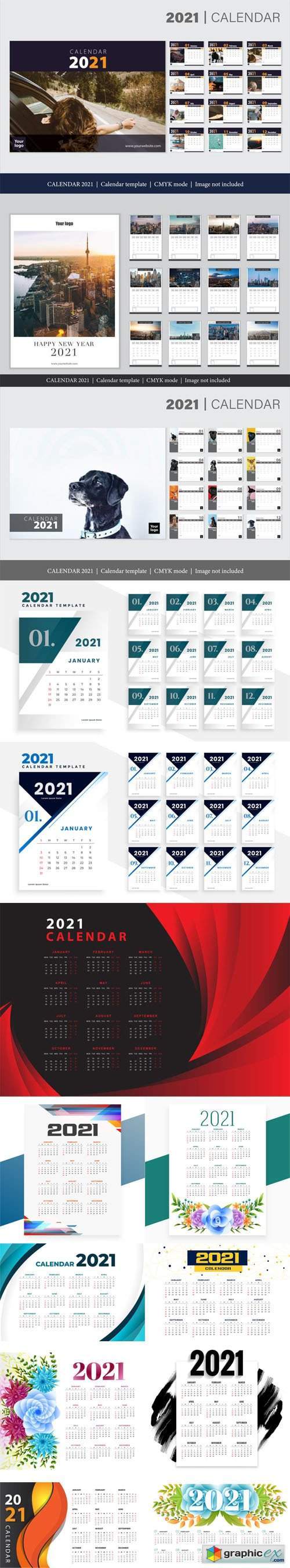 14 New Year 2021 Calendars Vector Templates Collection