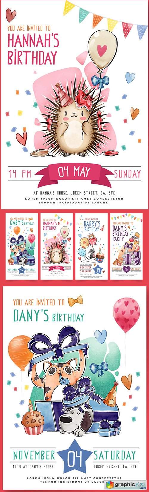  Children's template greeting card and instagram stories on birthday 