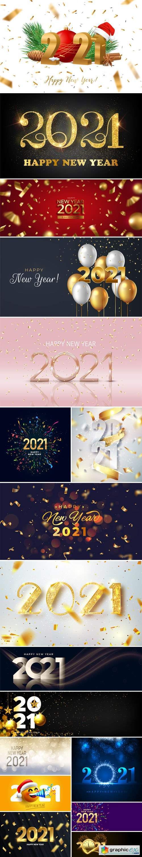17 Happy New Year 2021 Backgrounds Vector Templates Collection
