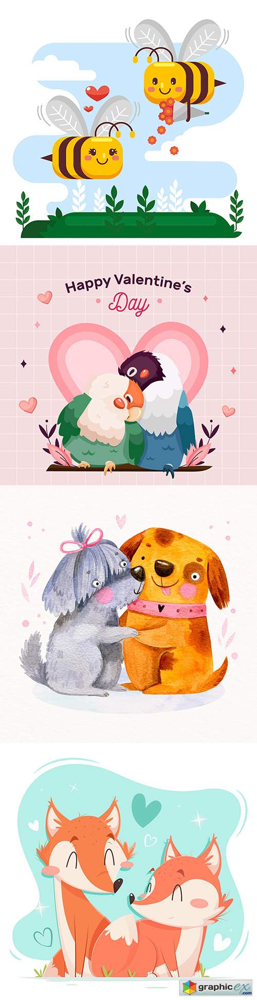  Valentine's Day romantic pair cartoon animal illustration 