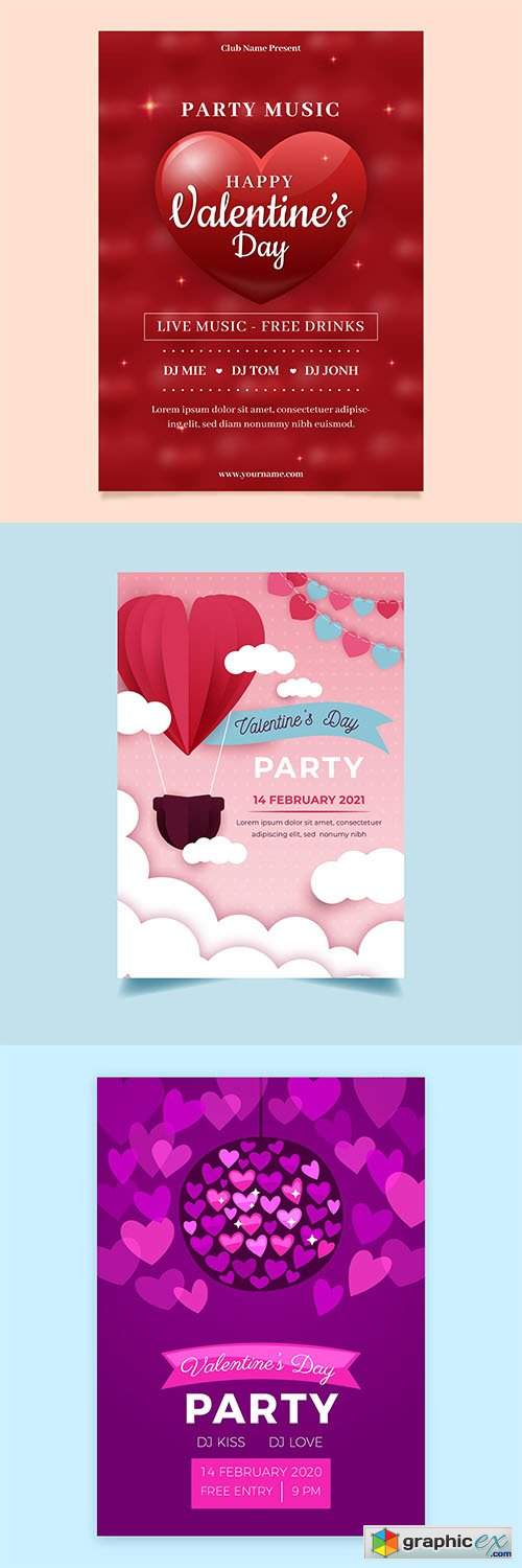  Hand-drawn valentines day party flyer template 