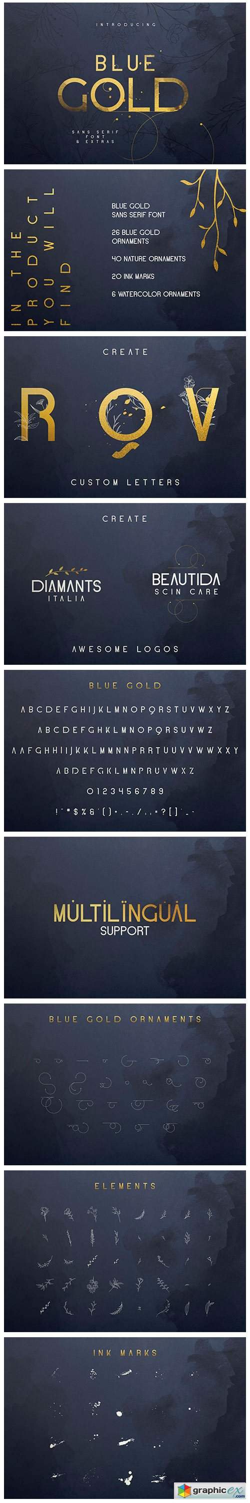 Blue Gold Sans Serif Font + Extras 