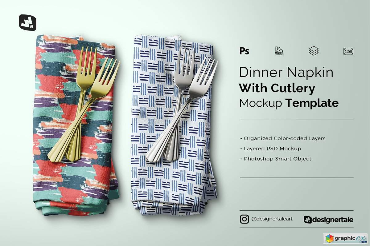 Download Dinner Napkin With Cutlery Mockup » Free Download Vector Stock Image Photoshop Icon