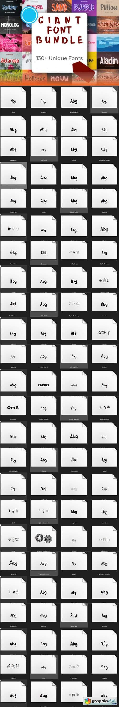  Giant Font Bundle - 130+ Unique Fonts 