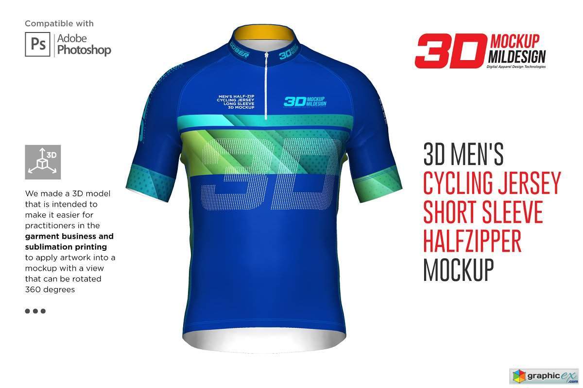 Download 3d Men S Cycling Jersey Half Zip Ss Free Download Vector Stock Image Photoshop Icon