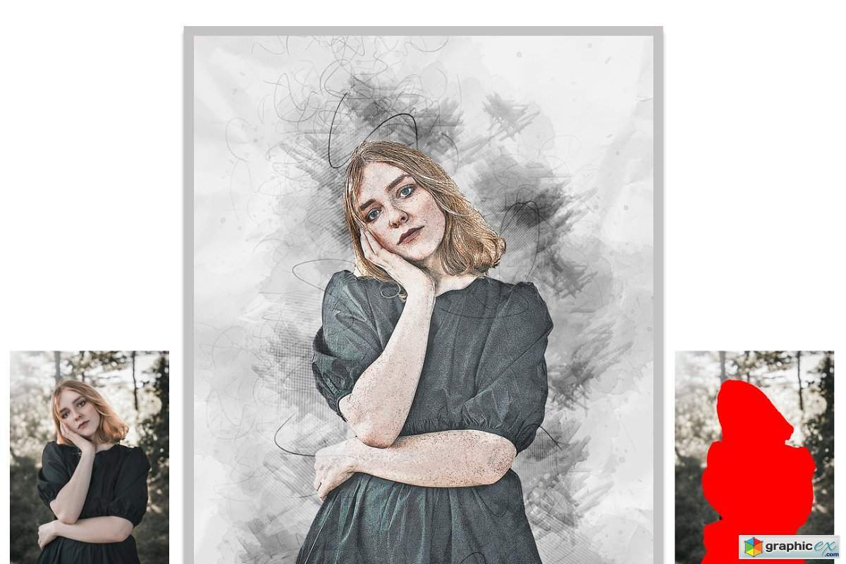 Portrait Sketch Art Photoshop Action » Free Download Vector Stock Image