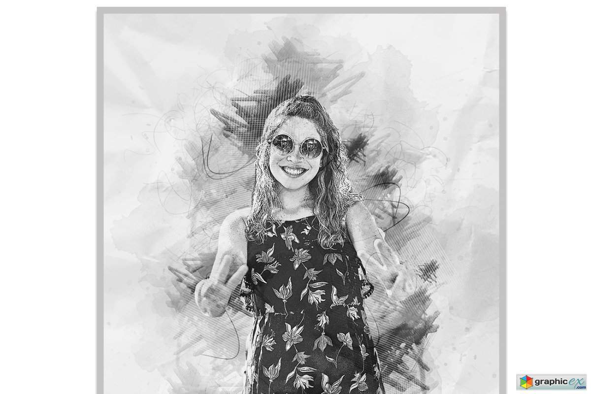 Portrait Sketch Art Photoshop Action » Free Download Vector Stock Image