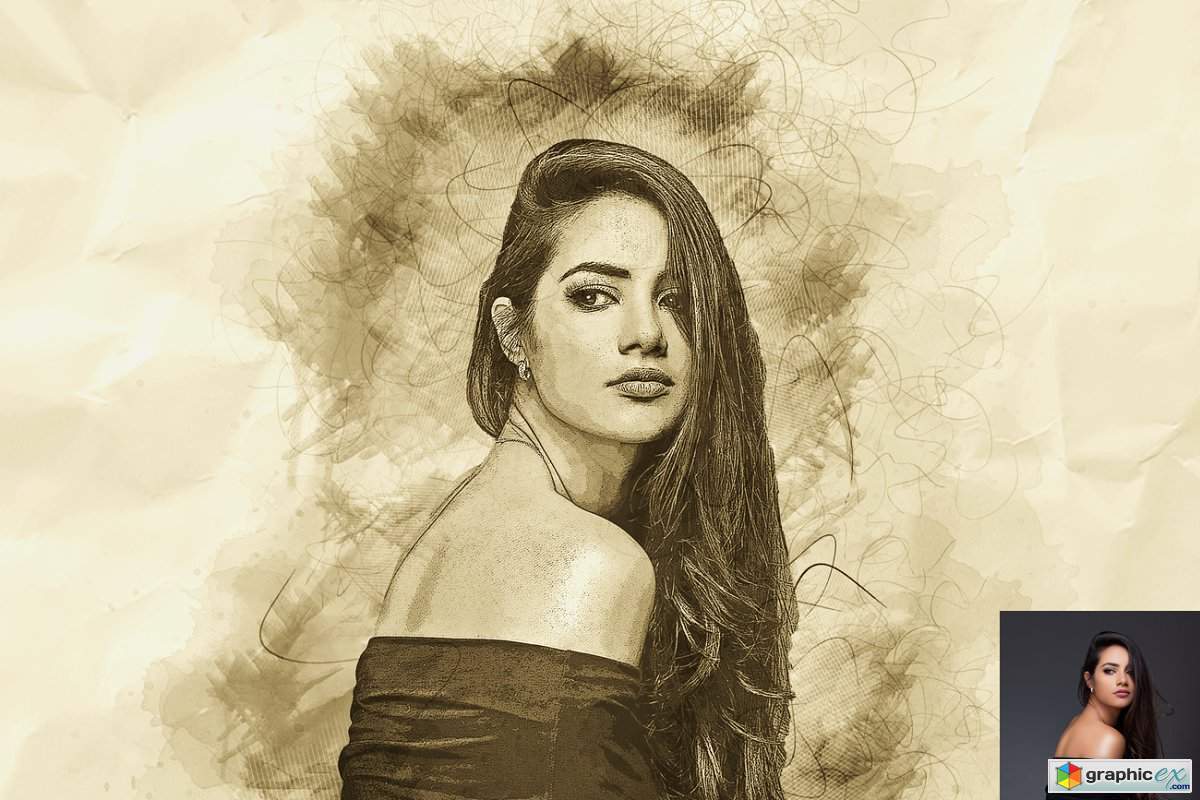 Portrait Sketch Art Photoshop Action » Free Download Vector Stock Image