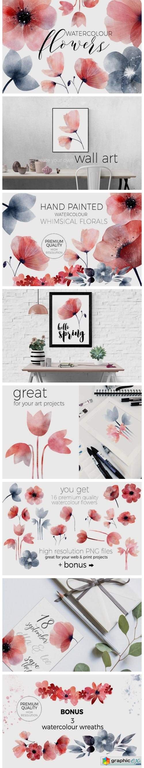  Whimsical Spring Florals Watercolor 