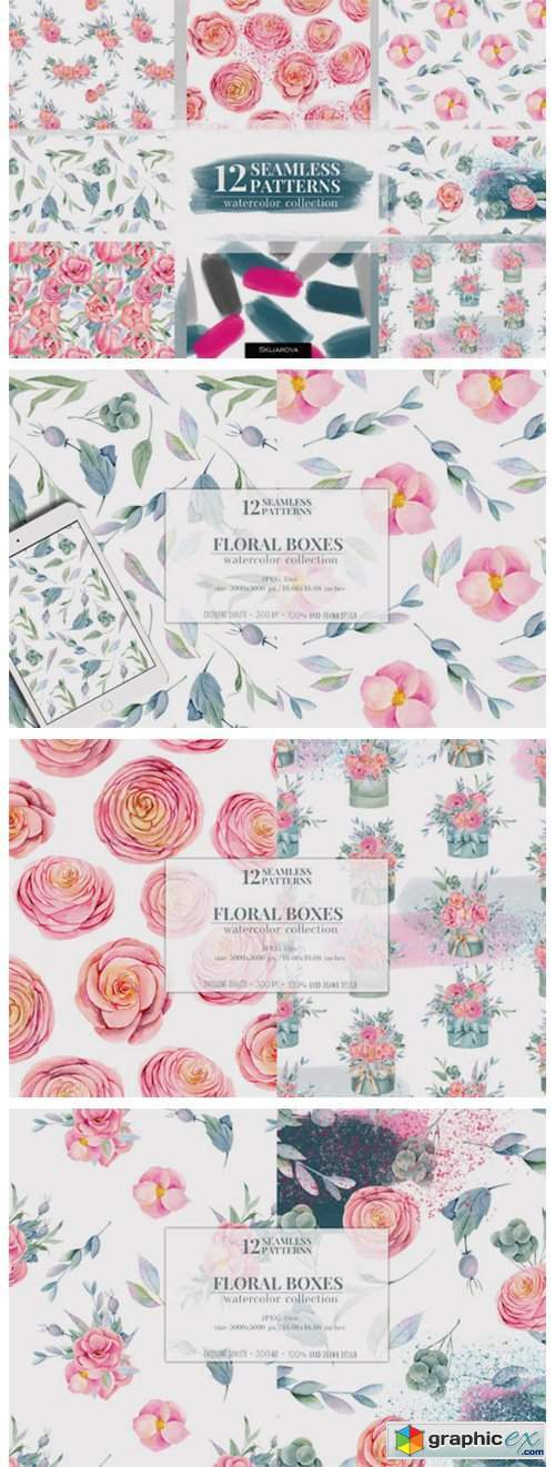 Floral Boxes. Seamless Patterns Set
