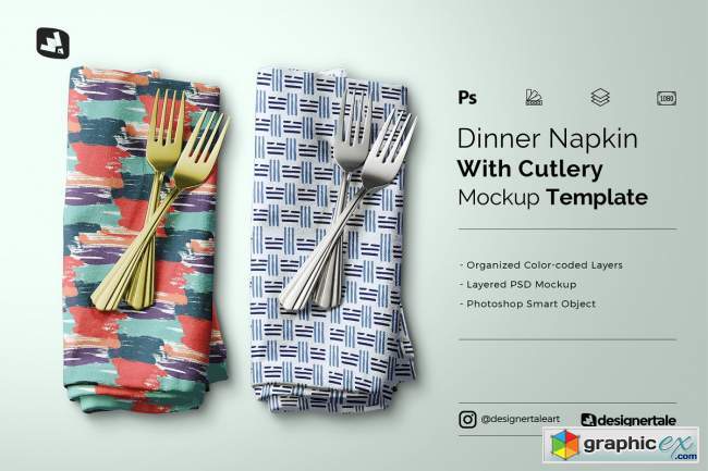 Dinner Napkin With Cutlery Mockup 