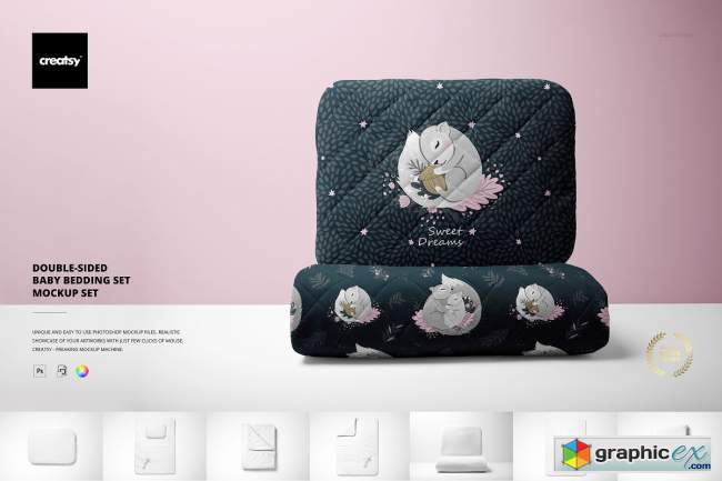  Double-sided Baby Bedding Set Mockup 