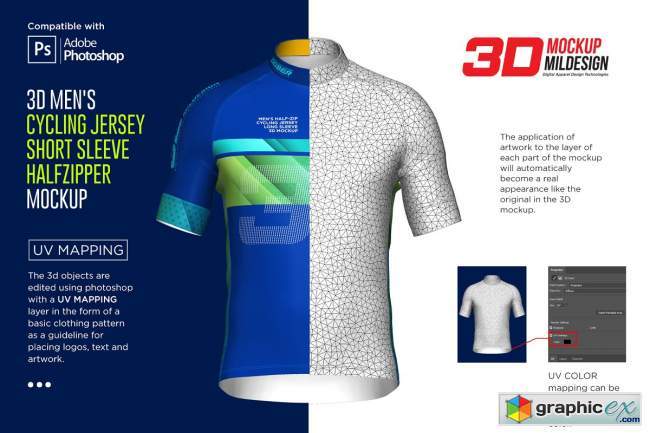  3D Men's Cycling Jersey Half-zip SS 