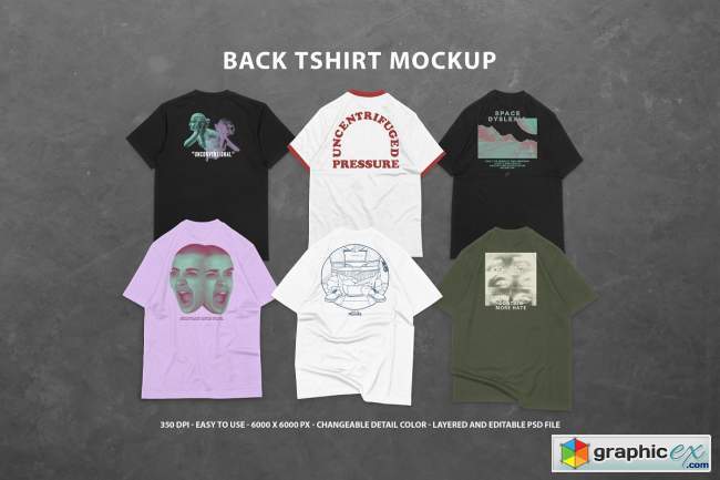  6 Realistic Back T-shirt Mockup 