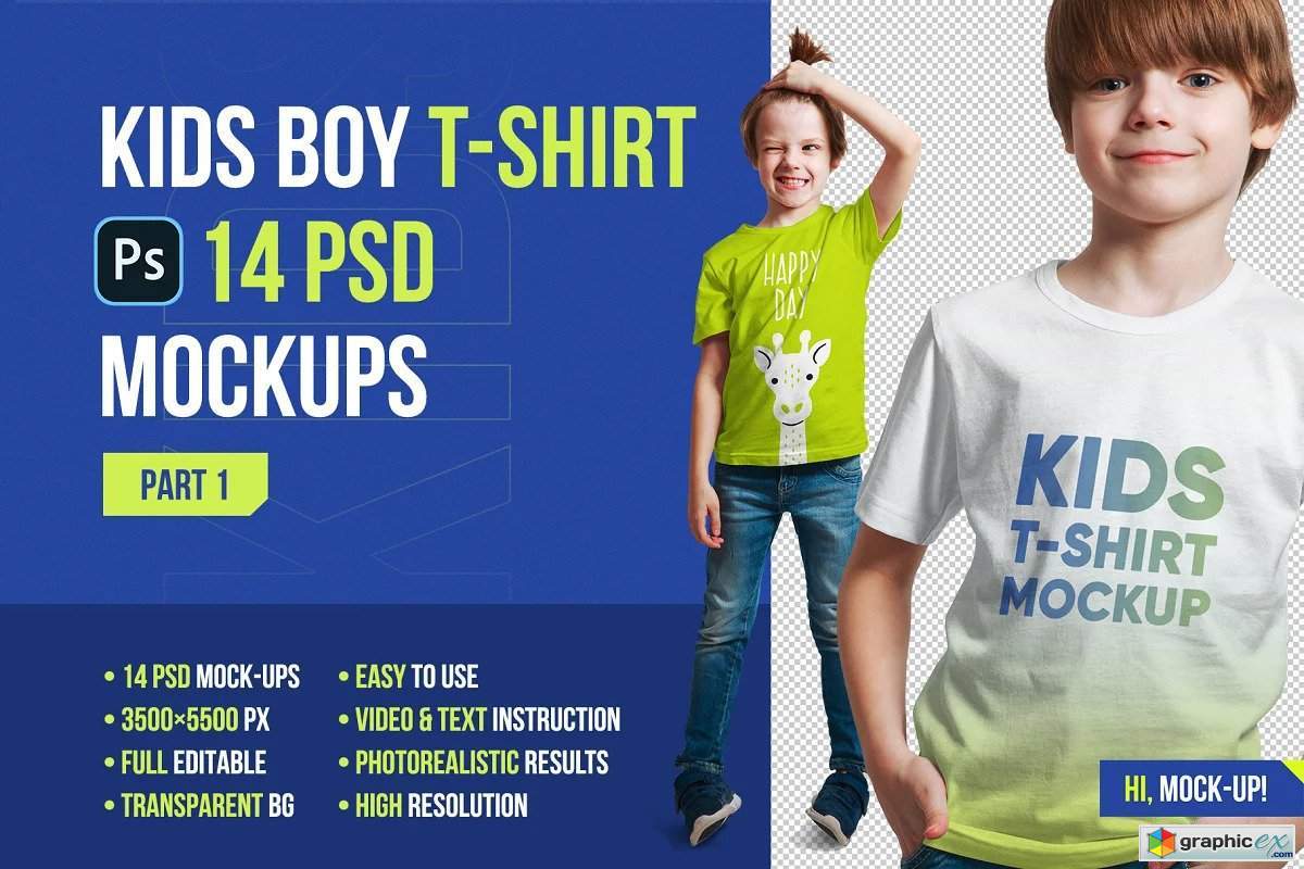 Kids Boy T-Shirt Mockups. Part 1 » Free Download Vector Stock Image ...