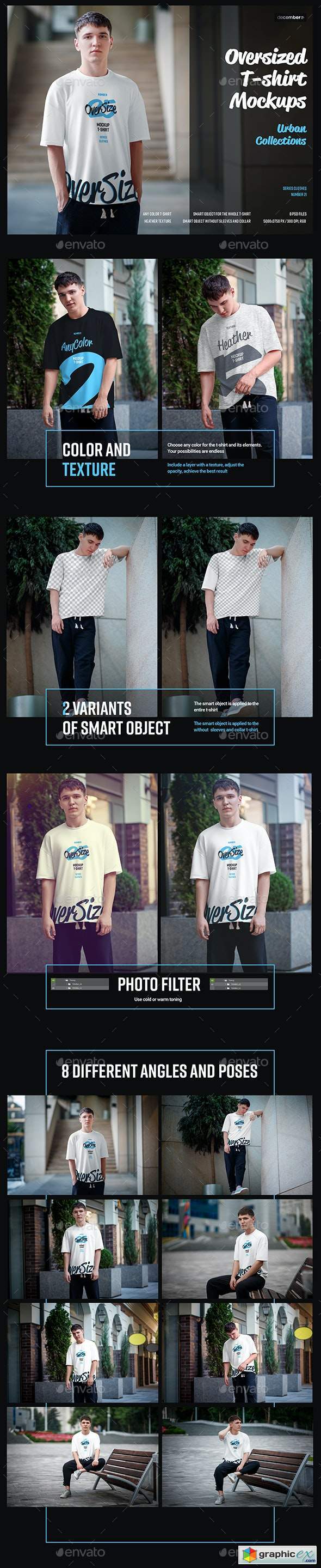 8 Oversized T-shirt Mockup. Urban Style