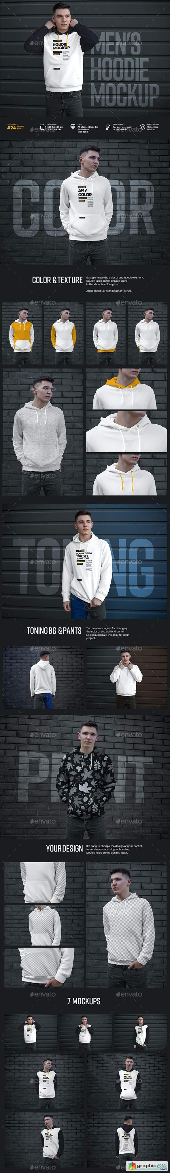 7 Mockups Hoodie on the Man. Urban Style 