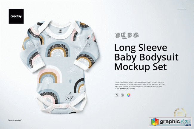 Baby Long Sleeve Bodysuit Mockup Set 