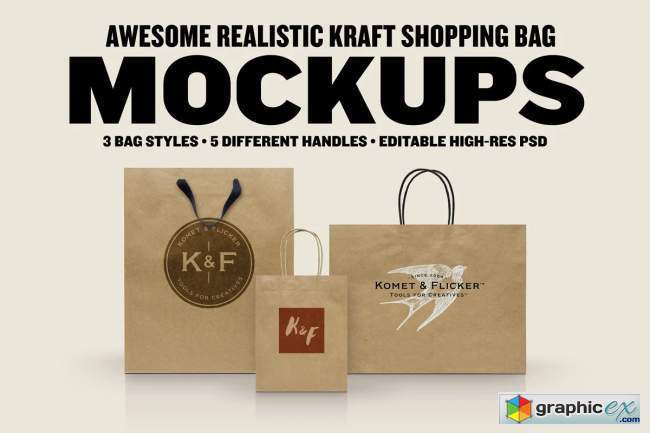 Realistic Kraft Shopping Bag Mockups