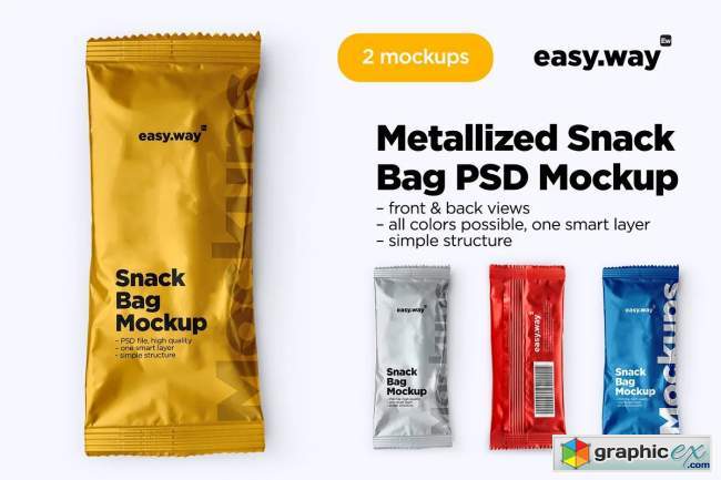 Metallized Snack Bag PSD Mockup 