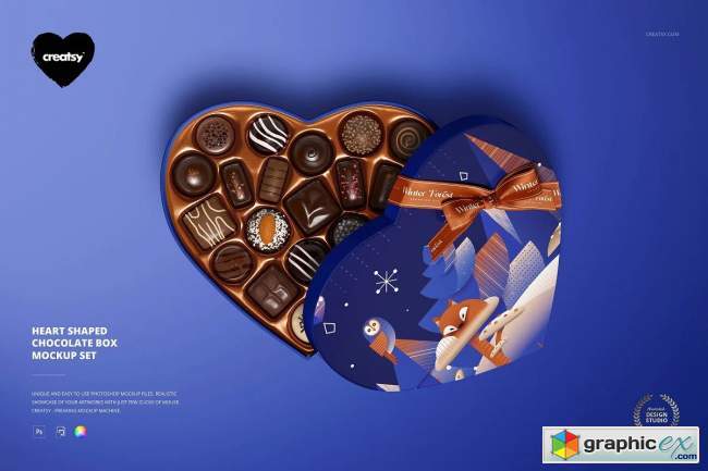 Heart Shaped Chocolate Box Mockup 