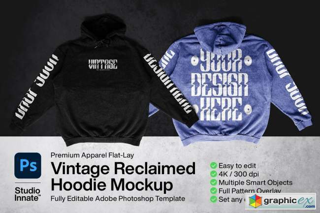 Vintage Reclaimed Hoodie Mockup 