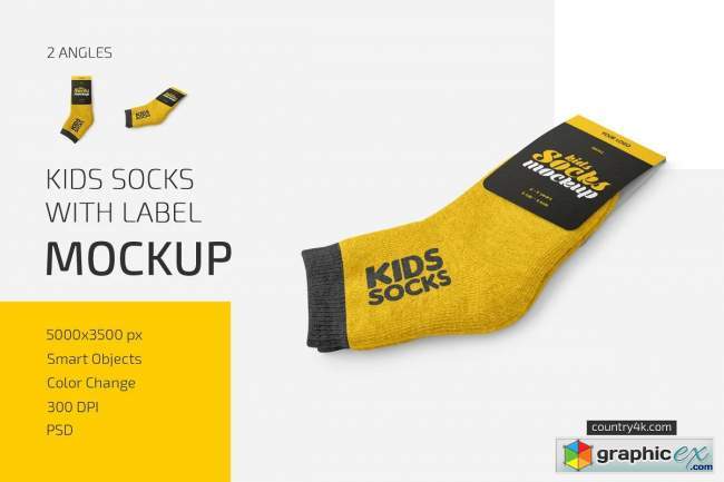 Kids Socks with Label Mockup Set 