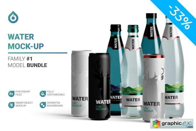 Water Bottles & Can Mockup 